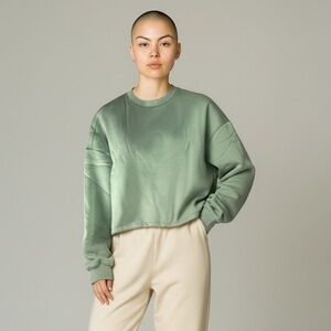 𝅺CALI BE Light Green Cropped Cinch Long Sleeve Sweatshirt Crewneck Size M